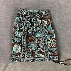 Vera Bradley Java Blue Quilted Drawstring Backpack Brown Teal Floral Zip Pocket